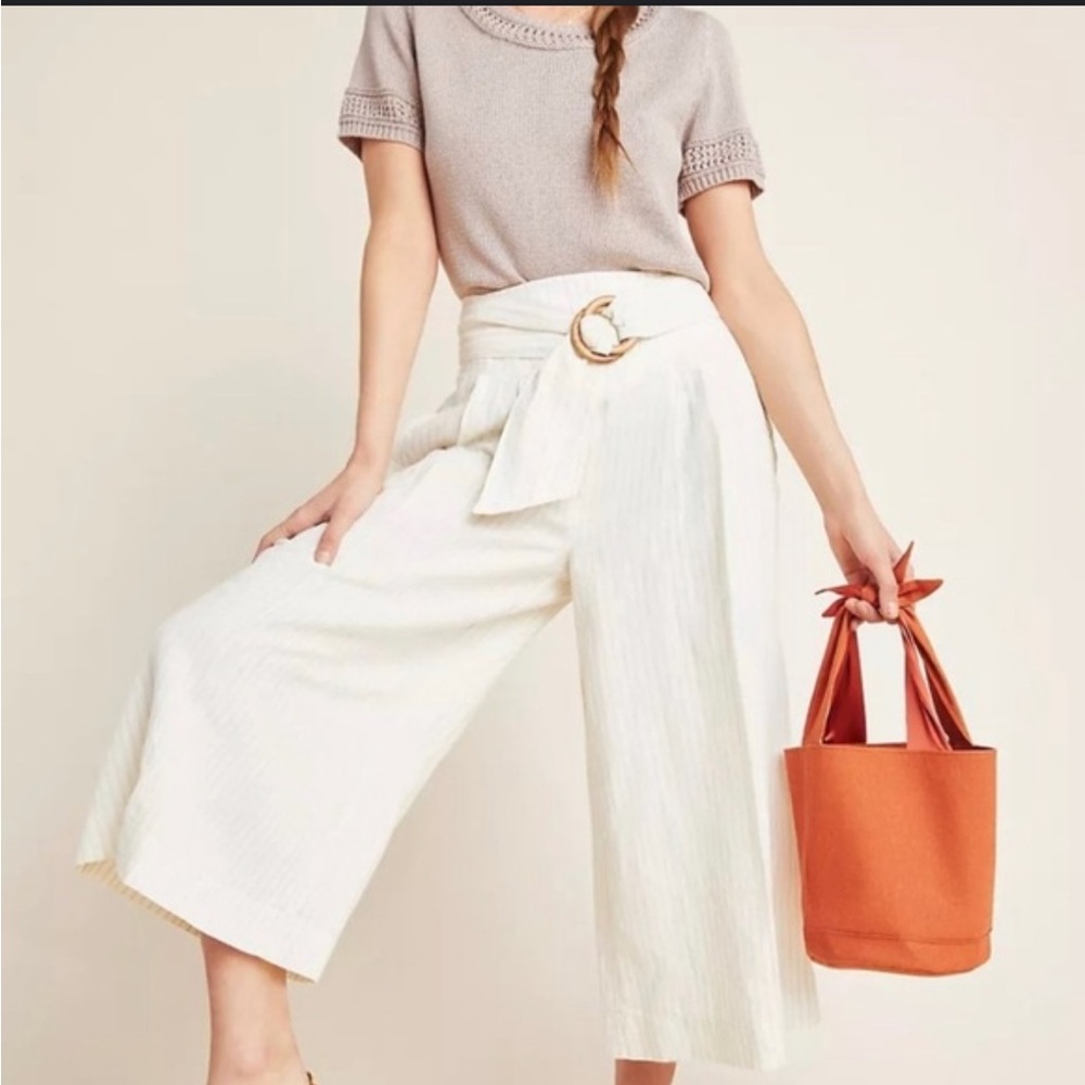 NWT Anthropologie Palm Beach Belted Pants Sz 8 - Picture 1 of 7